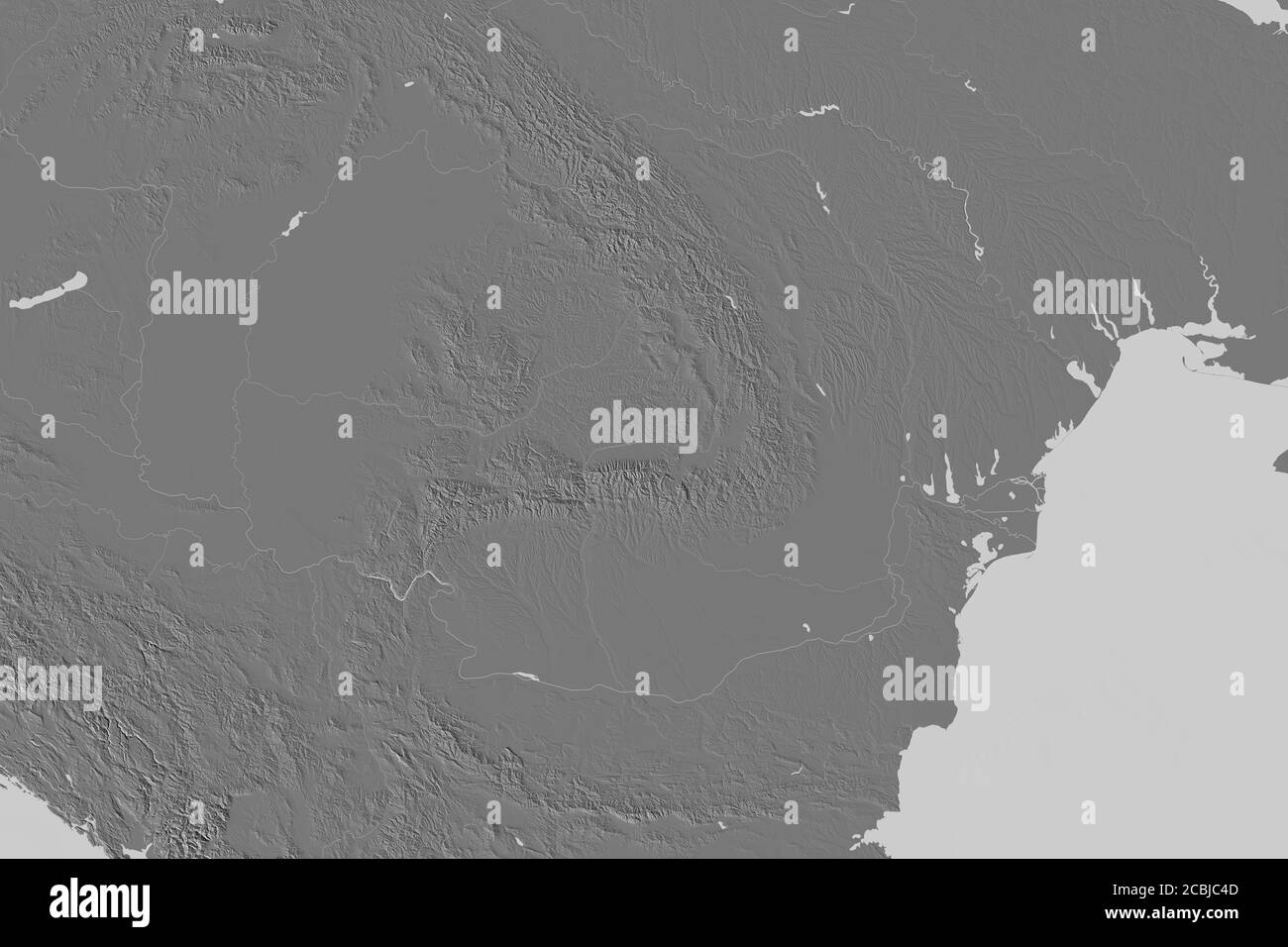 Zone étendue de la Roumanie. Carte d'élévation à deux niveaux. Rendu 3D Banque D'Images