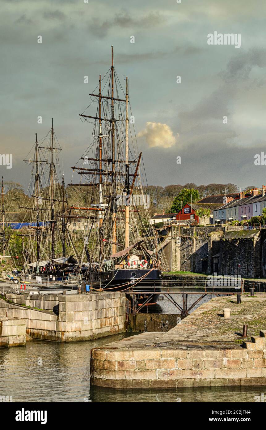 Poldark Filming lieux à Cornwall, la troupe et l'équipage de Poldark filmés à Cornwall royaume-uni, Charlestown cornwall Banque D'Images