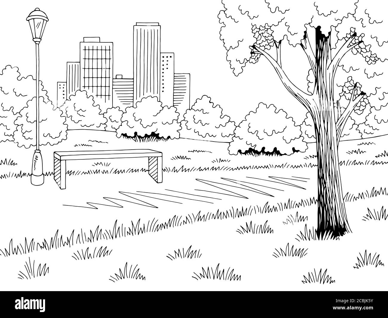 Park Graphic noir blanc lampe de table paysage esquisse illustration vecteur Illustration de Vecteur