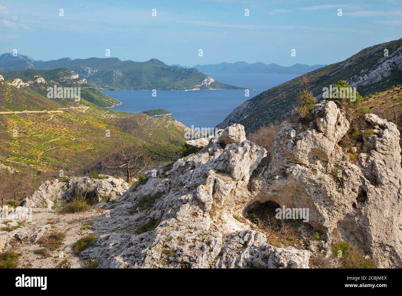 Croatie - le paysage et la côte de la péninsule de Peliesac . Banque D'Images