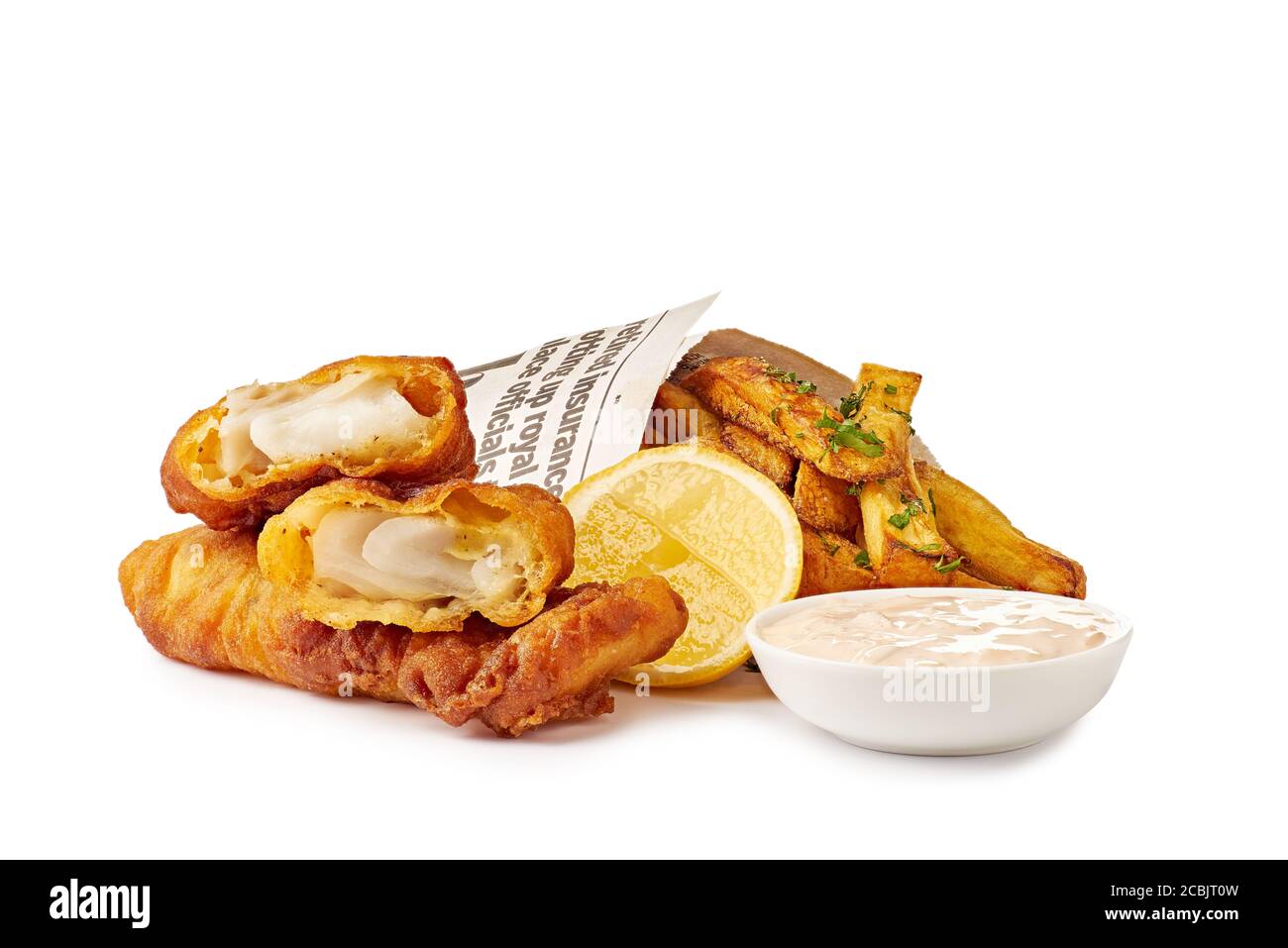 Fish and chips sur fond blanc Banque D'Images