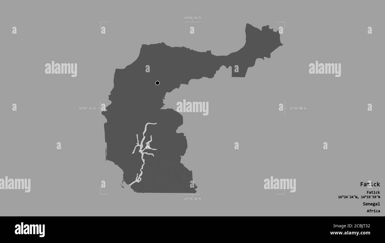 Zone de Fatick, région du Sénégal, isolée sur fond solide dans une ...