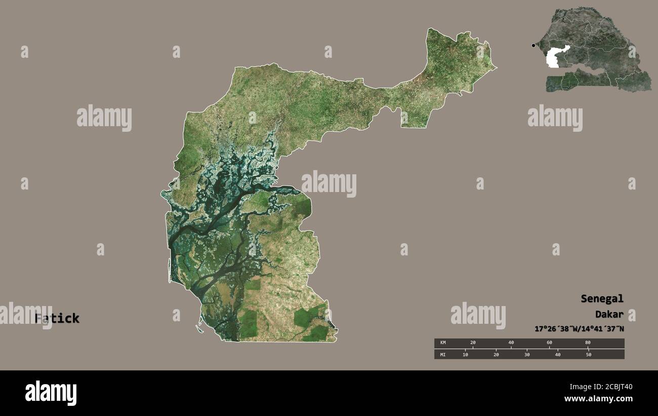 Forme de Fatick, région du Sénégal, avec sa capitale isolée sur fond ...