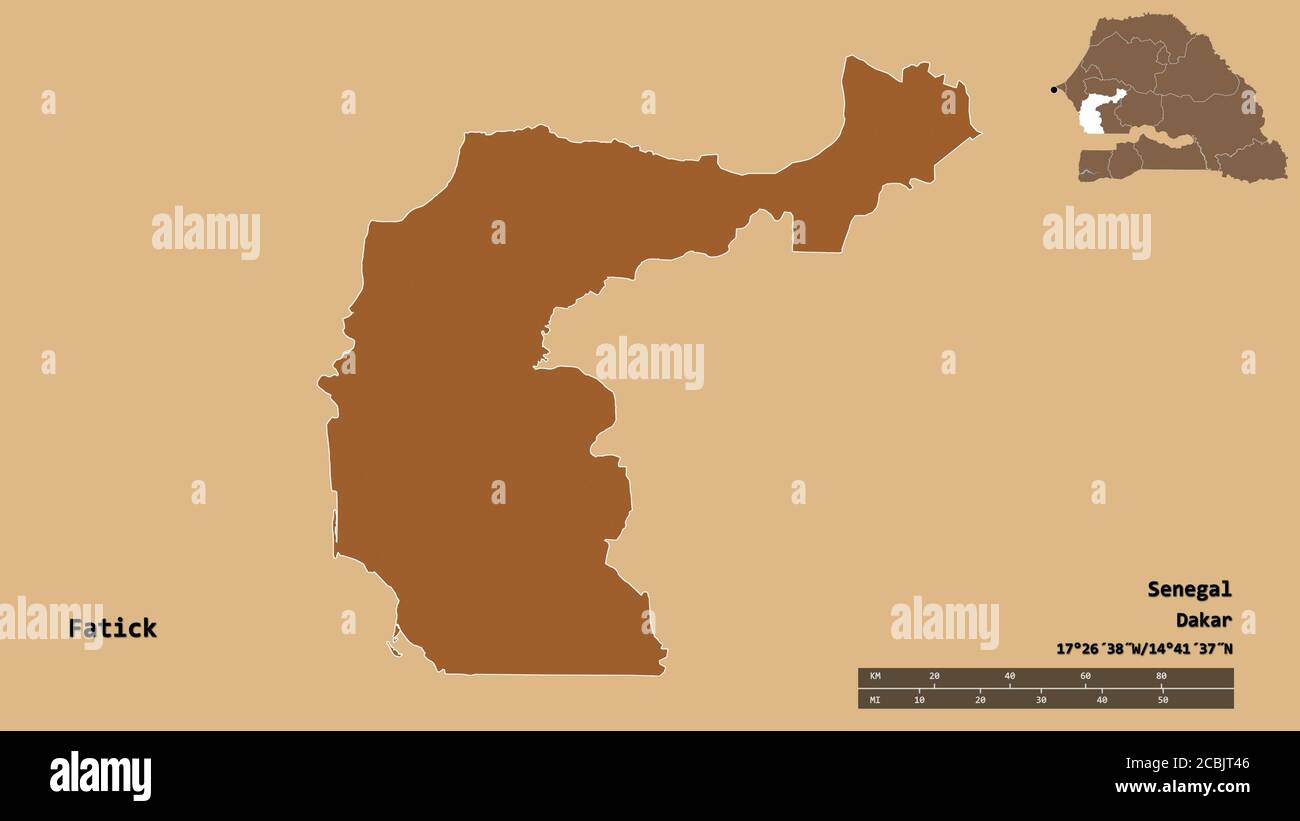 Forme de Fatick, région du Sénégal, avec sa capitale isolée sur fond ...