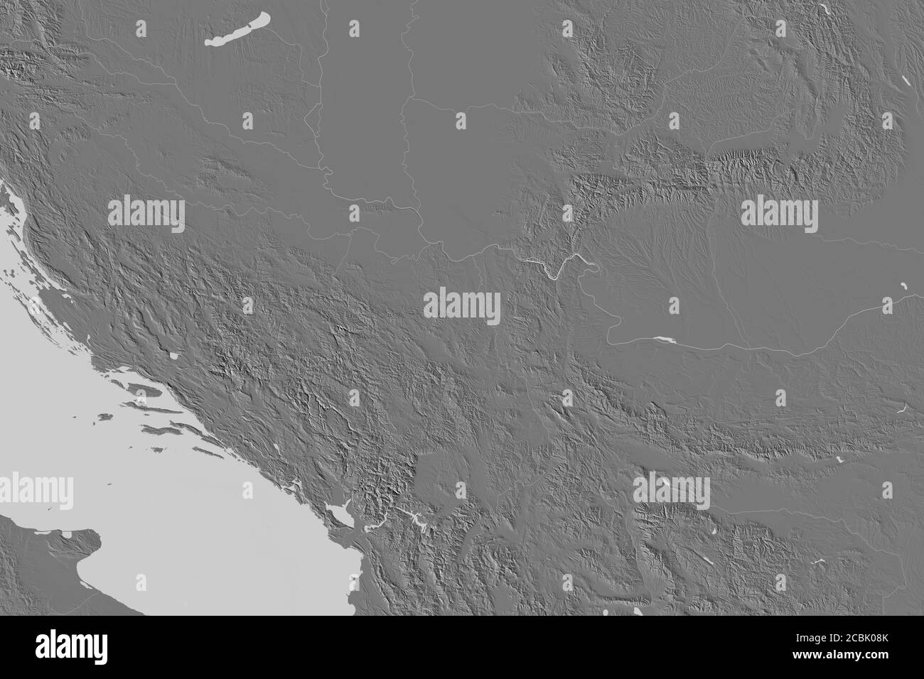 Zone étendue de Serbie. Carte d'élévation à deux niveaux. Rendu 3D Banque D'Images