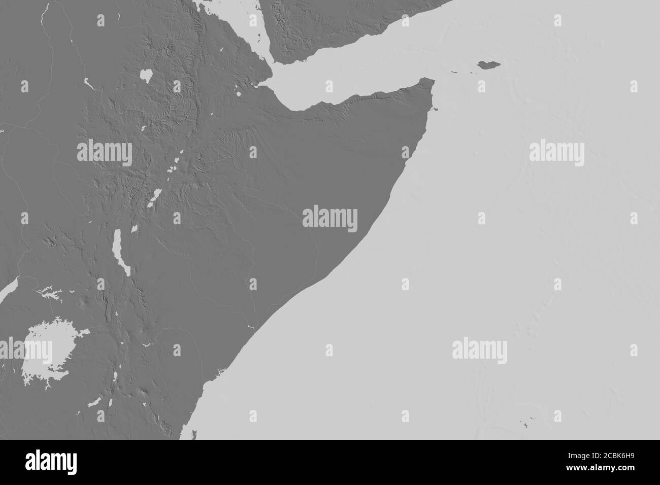 Zone étendue de la Somalie. Carte d'élévation à deux niveaux. Rendu 3D Banque D'Images