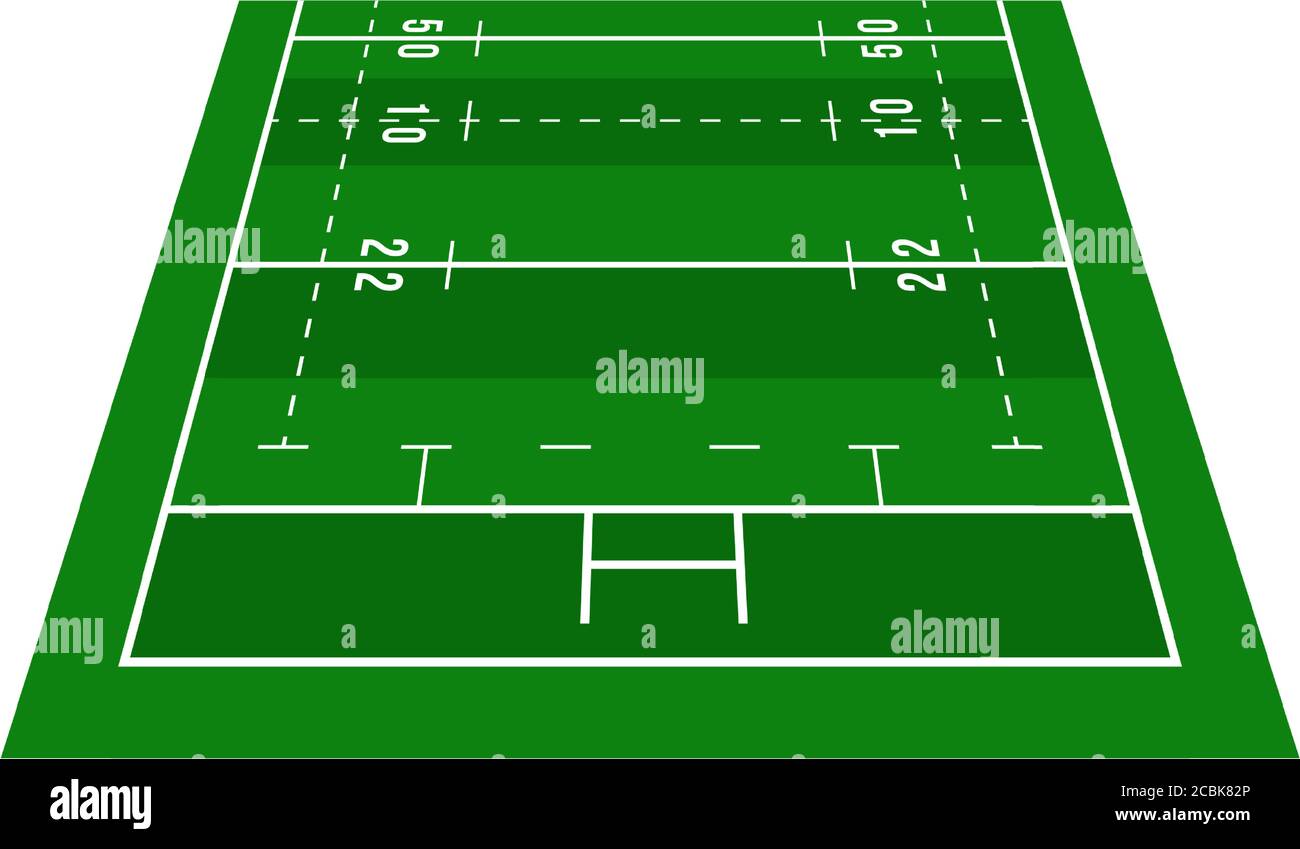Demi-terrain de rugby vert perspective. Vue de l'avant. Terrain de rugby avec modèle de ligne. Stade d'illustration vectoriel. Illustration de Vecteur