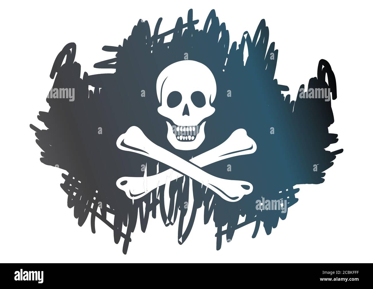 Drapeau de pirate avec crâne et crossos. Le traditionnel 'Jolly Roger' de la piraterie. Modèle pour la conception d'affiches, de publicité, de messages. Illustration de Vecteur