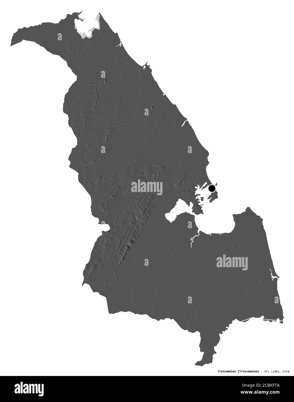 Forme de Trincomalee, district de Sri Lanka, avec sa capitale isolée sur fond blanc. Carte d'élévation à deux niveaux. Rendu 3D Banque D'Images