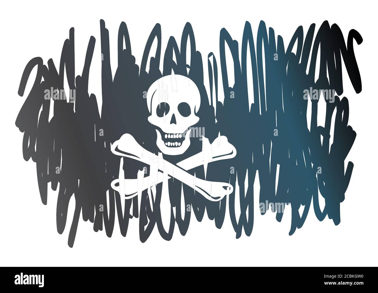 Drapeau de pirate avec crâne et crossos. Le traditionnel 'Jolly Roger' de la piraterie. Modèle pour la conception d'affiches, de publicité, de messages. Illustration de Vecteur