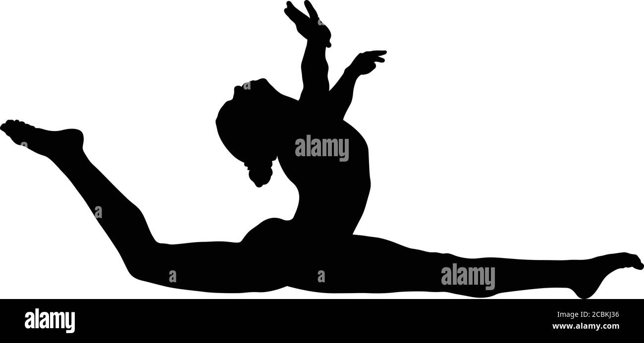 athlète de gymnaste de fille faisant un saut en fente silhouette noire Illustration de Vecteur