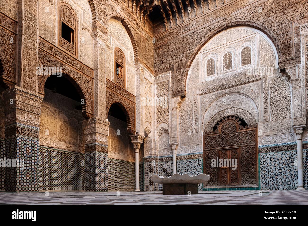 Intérieur d'Al Attarine Madrasa, Fès, Maroc, Afrique du Nord Banque D'Images
