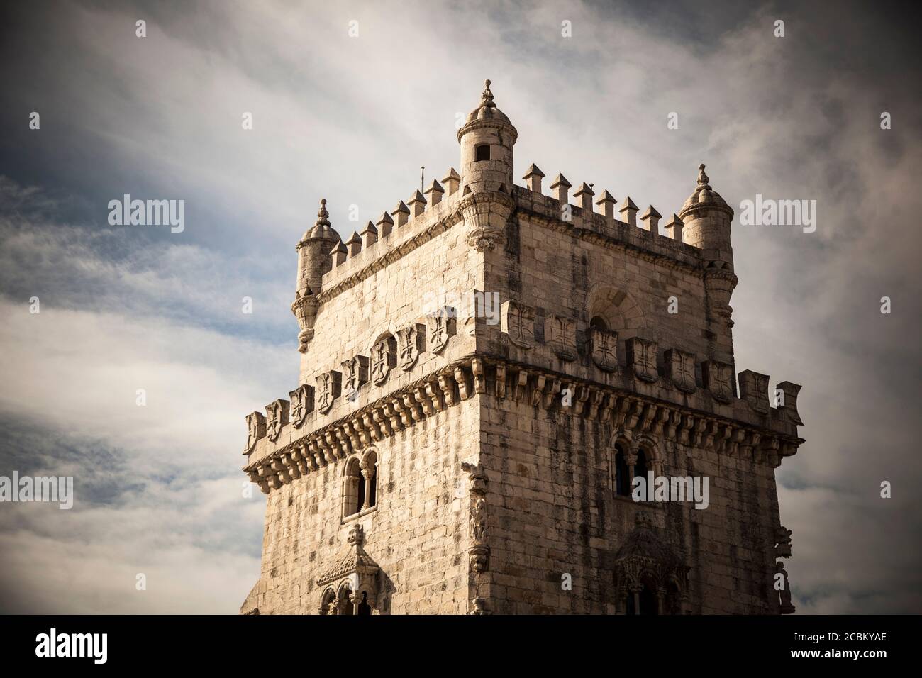Détail architectural de la tour Belem, Lisbonne, Portugal Banque D'Images