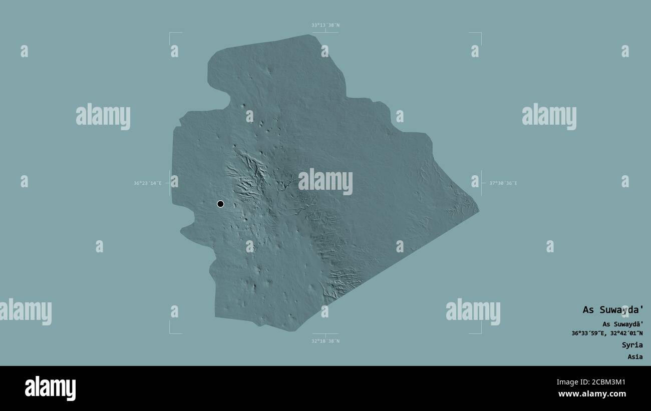 Zone De La Province De Suwayda En Syrie Isolee Sur Un Fond Solide Dans Une Boite Englobante Georeferencee Etiquettes Carte D Altitude En Couleur Rendu 3d Photo Stock Alamy Zone De La Province De Suwayda En Syrie Isolee Sur Un Fond Solide Dans Une Boite Englobante Georeferencee Etiquettes Carte D Altitude En Couleur Rendu 3d Photo Stock Alamy