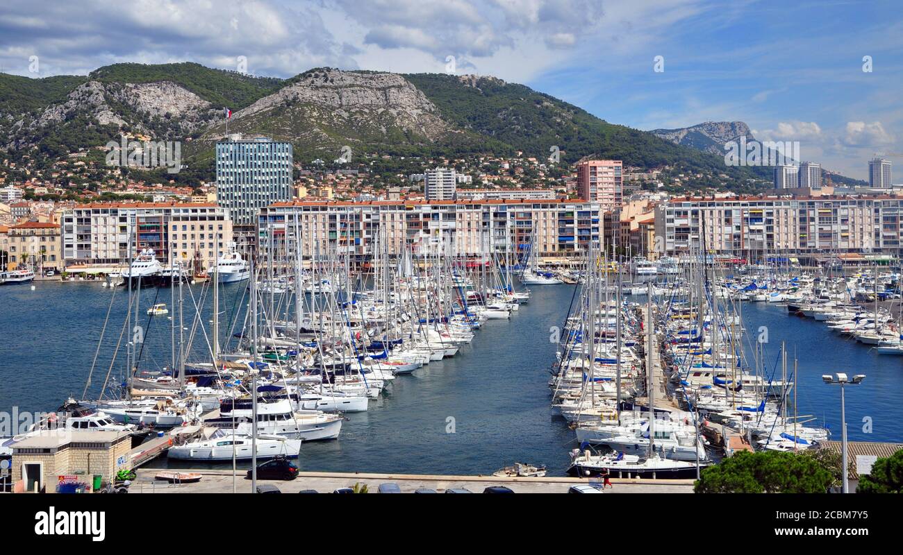 Port de Toulon depuis le ferry Corse Mega Express Banque D'Images