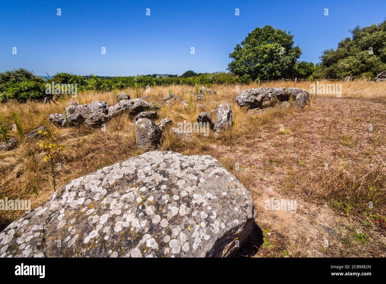 Site fouillé d'important Dolmen du Prédaire - Pornic, Loire-Atlantique, France. Banque D'Images