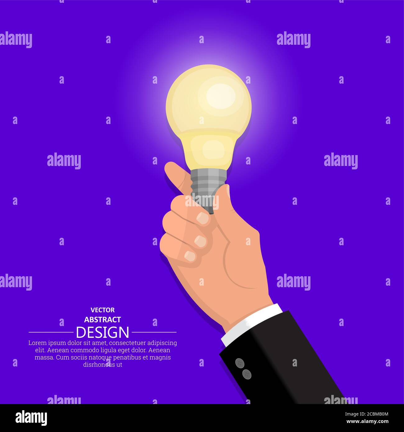 La main de l'homme d'affaires tient l'ampoule brillante. Concept de l'idée et de l'innovation.Illustration vectorielle de style plat. Illustration de Vecteur