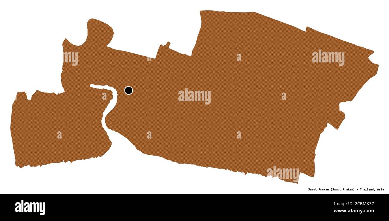 Forme de Samut Prakan, province de Thaïlande, avec sa capitale isolée sur fond blanc. Composition des textures répétées. Rendu 3D Banque D'Images