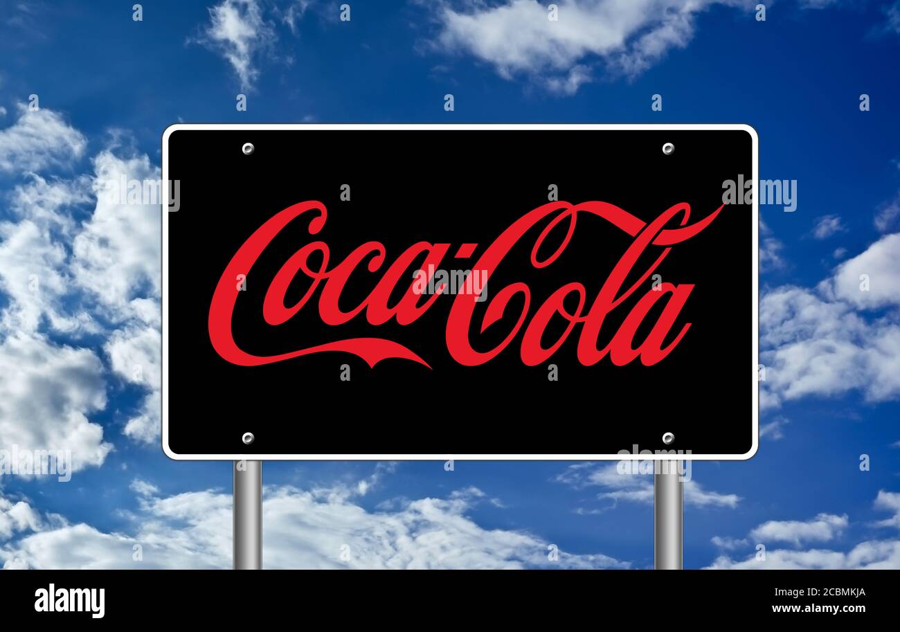 Panneau de route Coca Cola Banque D'Images