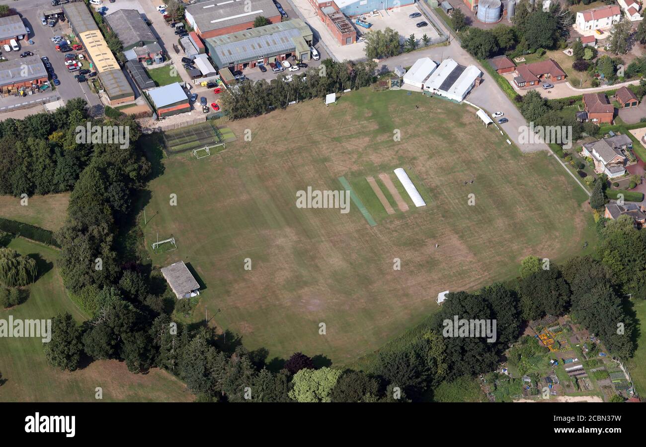 Vue aérienne de Rase Park, stade du Market Rasen Town Cricket & Association football Club Banque D'Images