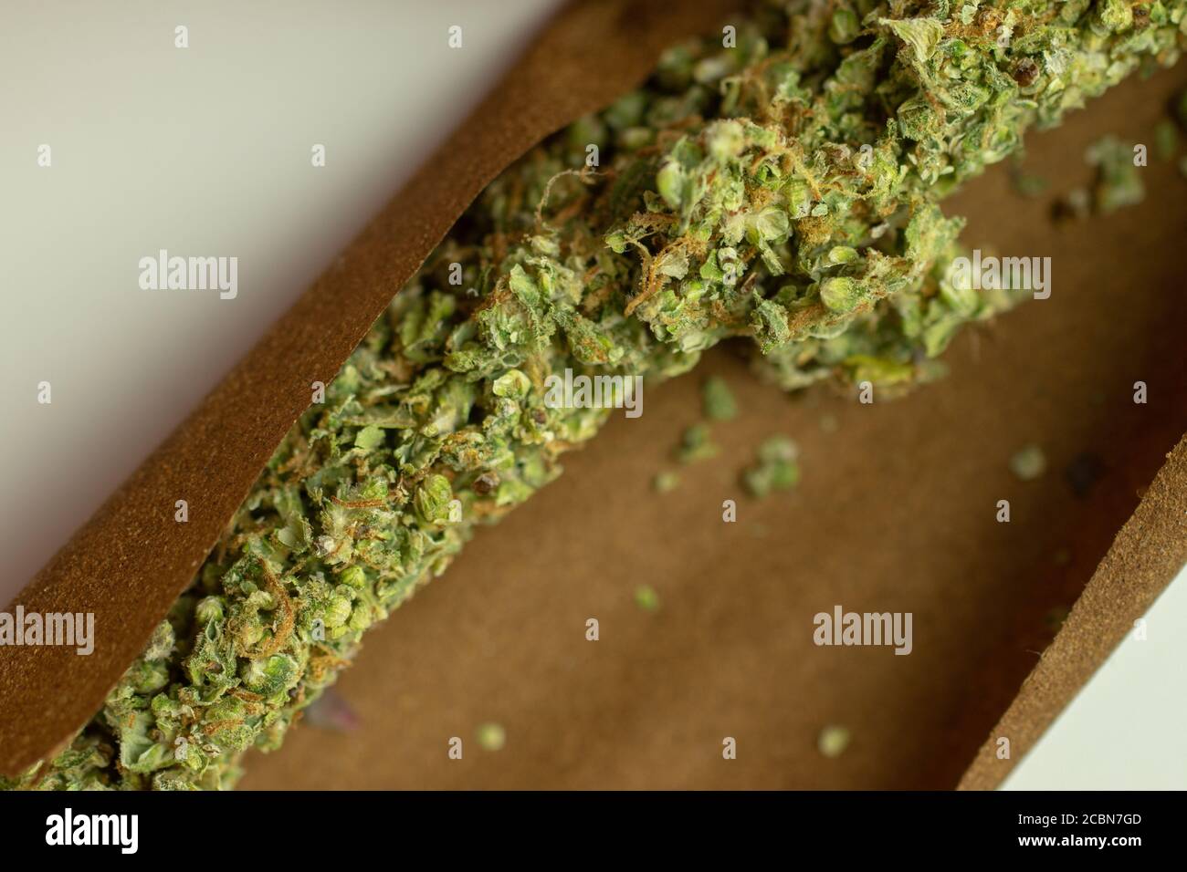 Cannabis marijuana roulé dans la vue de dessus de gros plan Banque D'Images