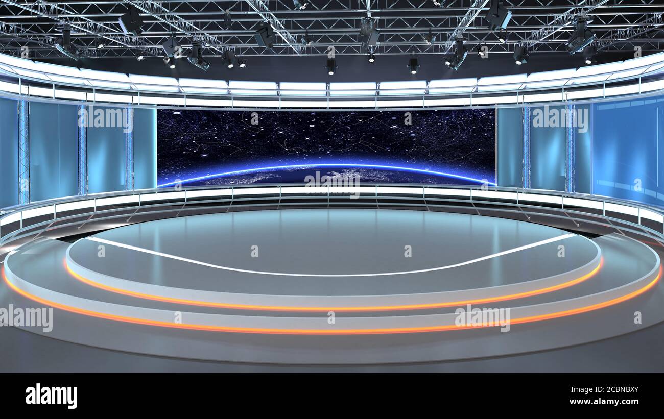 Kit de nouvelles Virtual TV Studio 35-2. Rendu 3d. Virtual Set studio pour les films de chromie. Où que vous soyez, avec une configuration simple, quelques mètres carrés de Banque D'Images