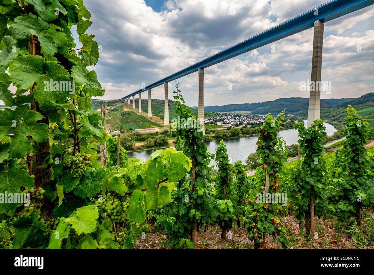 Pont de passage de Hochmosel, route fédérale B50 avec pont de Hochmosel, 160 mètres de haut et 1.7 kilomètres de long, au-dessus de la vallée de la Moselle, ne Banque D'Images