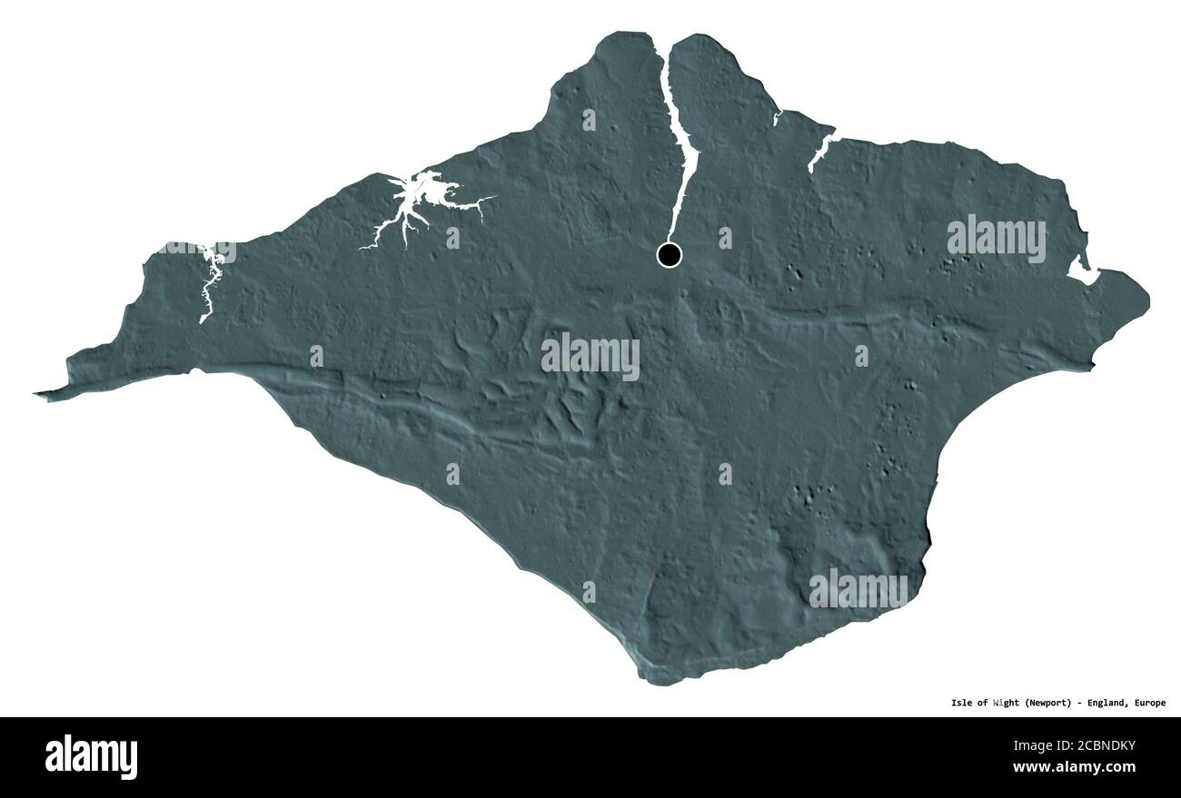 Forme de l'île de Wight, autorité unitaire de l'Angleterre, avec sa capitale isolée sur fond blanc. Carte d'altitude en couleur. Rendu 3D Banque D'Images