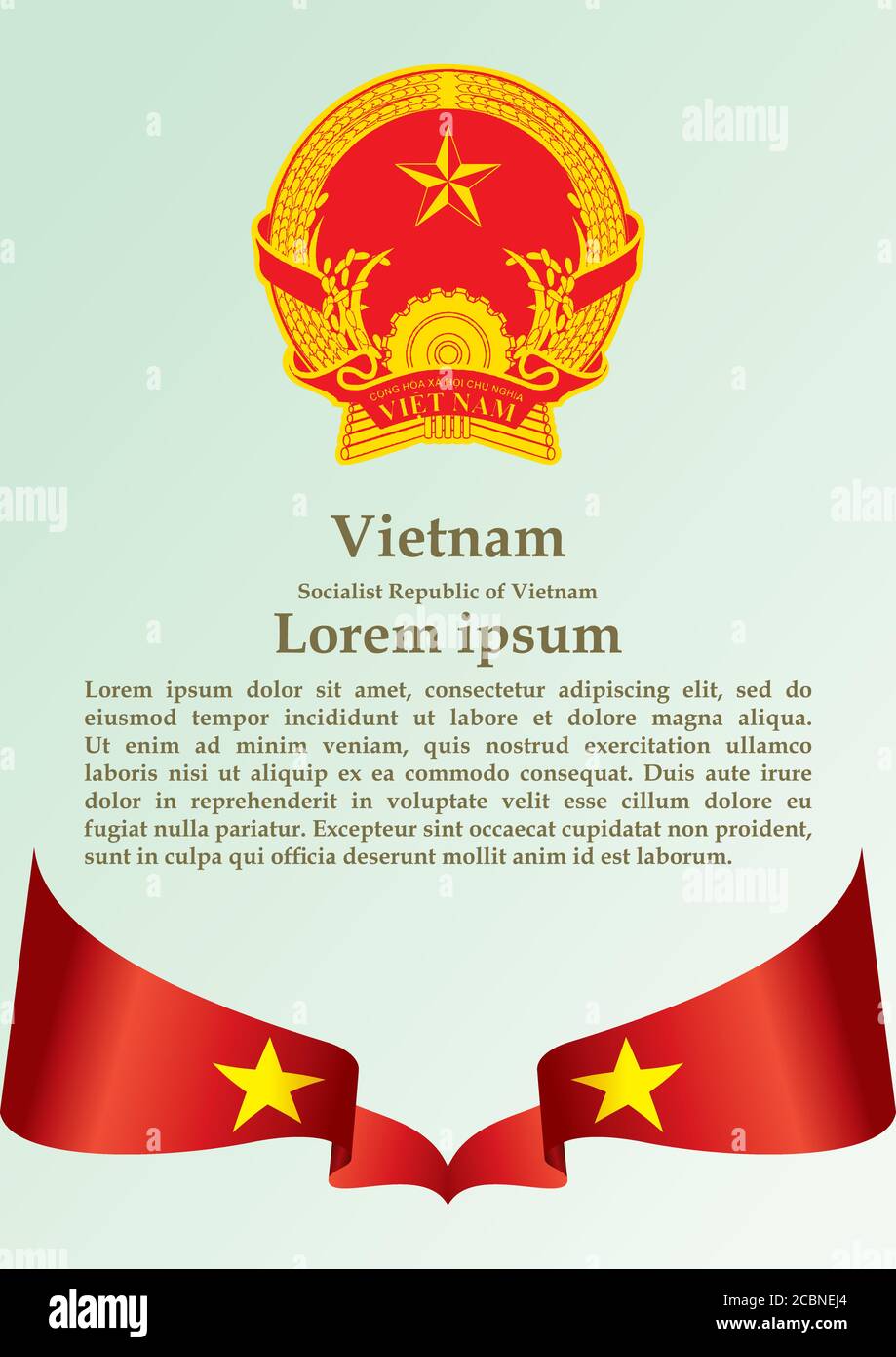 Drapeau du Vietnam, République socialiste du Vietnam, modèle de conception de prix, document officiel avec le drapeau de la République socialiste du Vietnam. Illustration de Vecteur