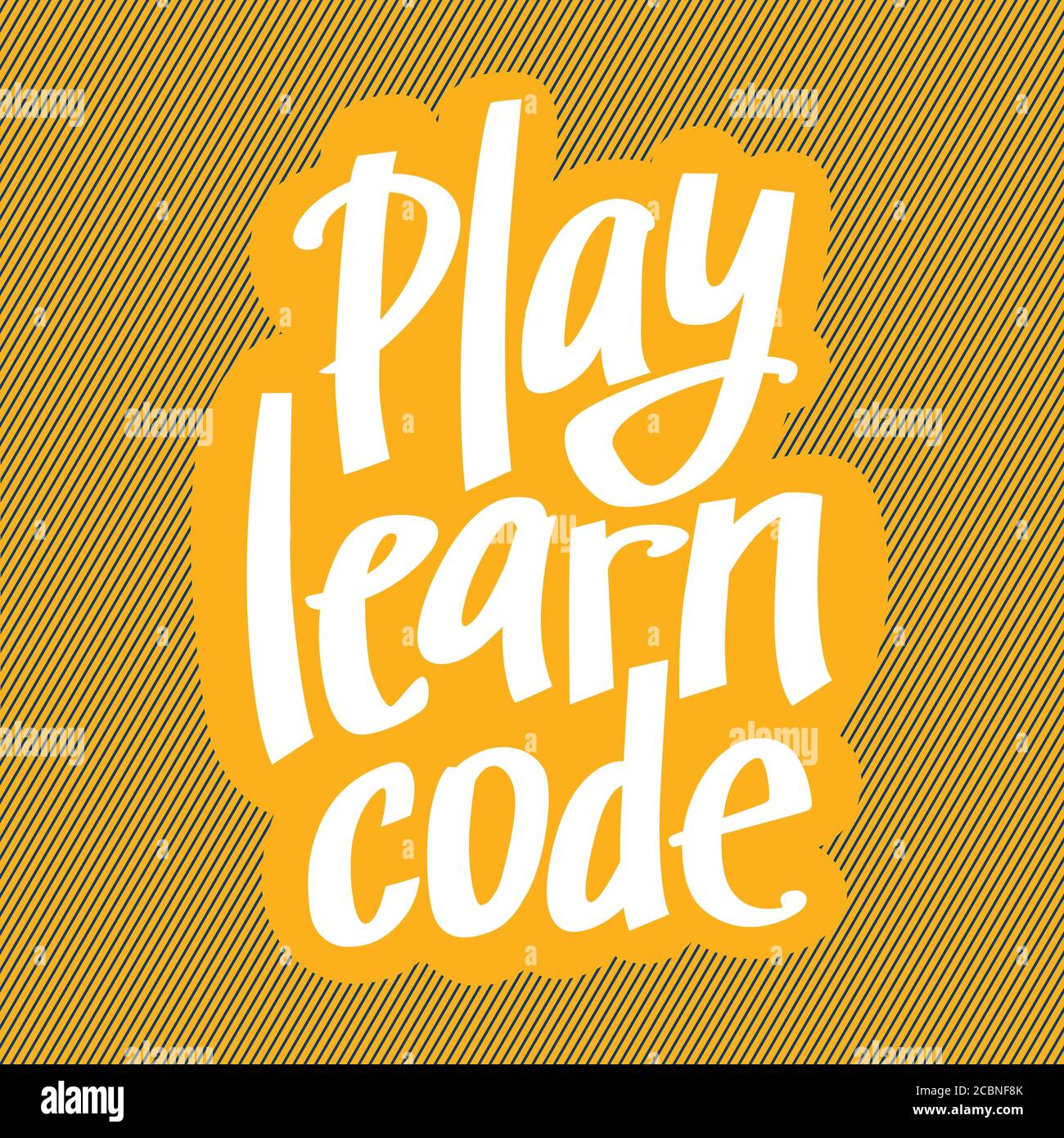 Une image vectorielle avec un code d'apprentissage de lecture de lettres. Texte à main levée avec fond jaune pour les enfants codant l'école. Illustration de Vecteur