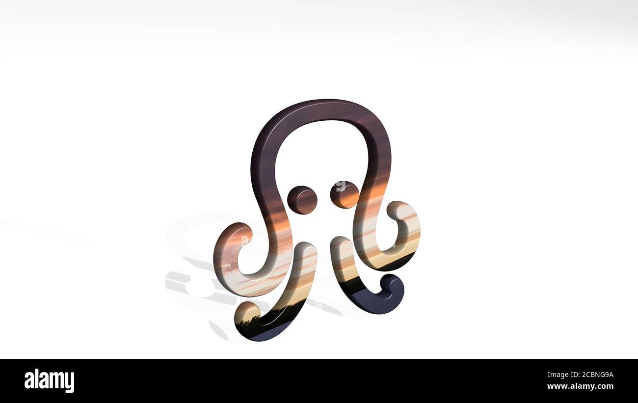 OCTOPUS icône 3D debout sur le sol, illustration 3D pour l'arrière-plan et l'animal Banque D'Images