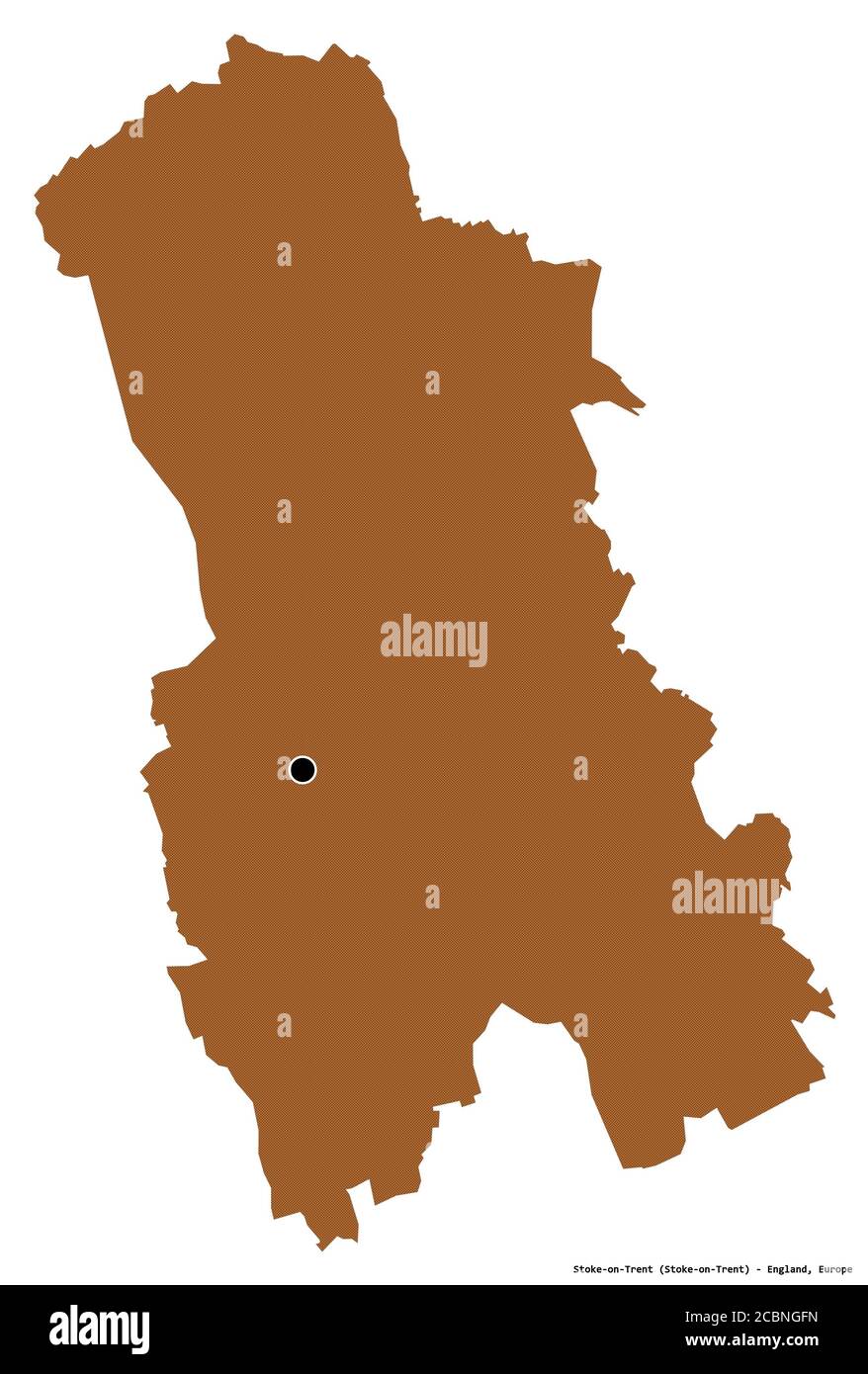 Forme de Stoke-on-Trent, autorité unitaire de l'Angleterre, avec sa capitale isolée sur fond blanc. Composition des textures répétées. Rendu 3D Banque D'Images