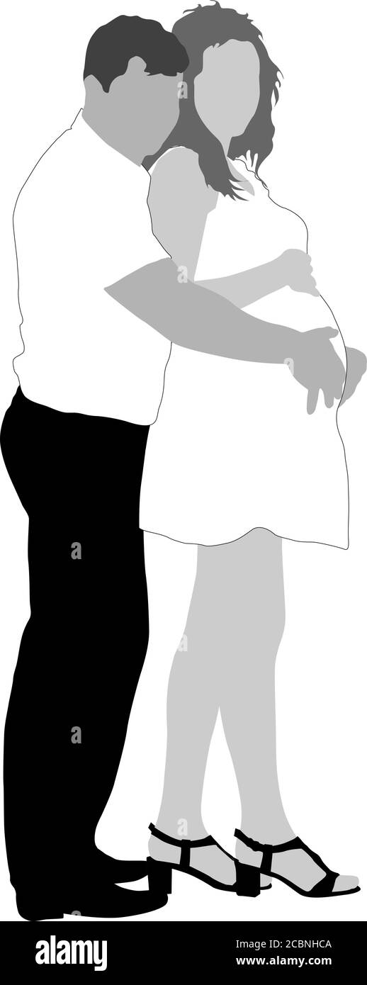 Heureux Silhouette femme enceinte et son mari. Illustration de Vecteur