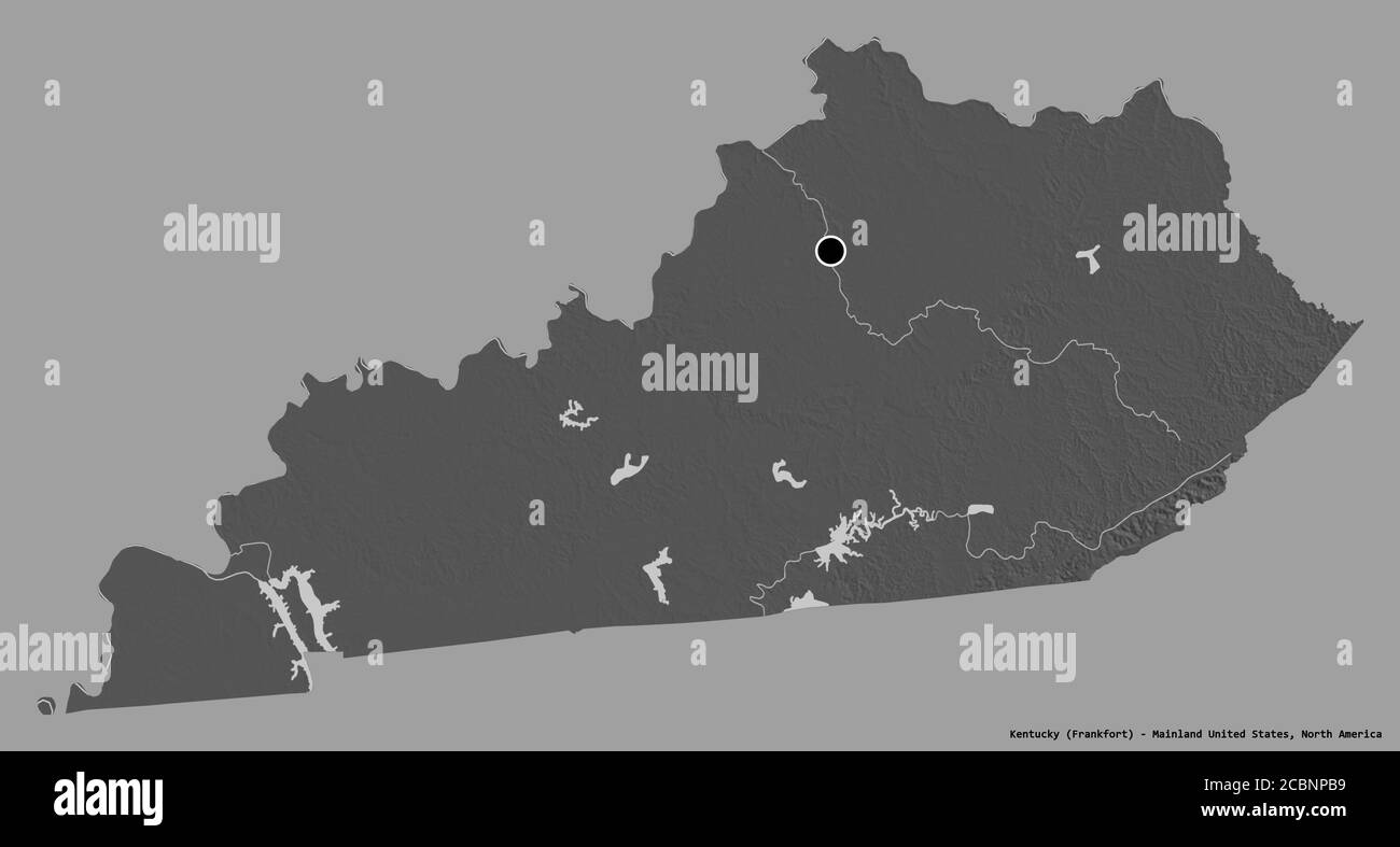 Forme du Kentucky, état du continent des États-Unis, avec sa capitale isolée sur un fond de couleur unie. Carte d'élévation à deux niveaux. Rendu 3D Banque D'Images