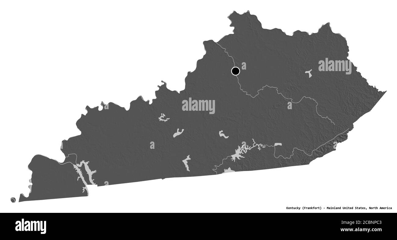 Forme du Kentucky, état de la Mainland États-Unis, avec sa capitale isolée sur fond blanc. Carte d'élévation à deux niveaux. Rendu 3D Banque D'Images