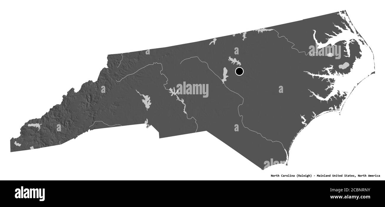 Forme de la Caroline du Nord, État de la Mainland États-Unis, avec sa capitale isolée sur fond blanc. Carte d'élévation à deux niveaux. Rendu 3D Banque D'Images