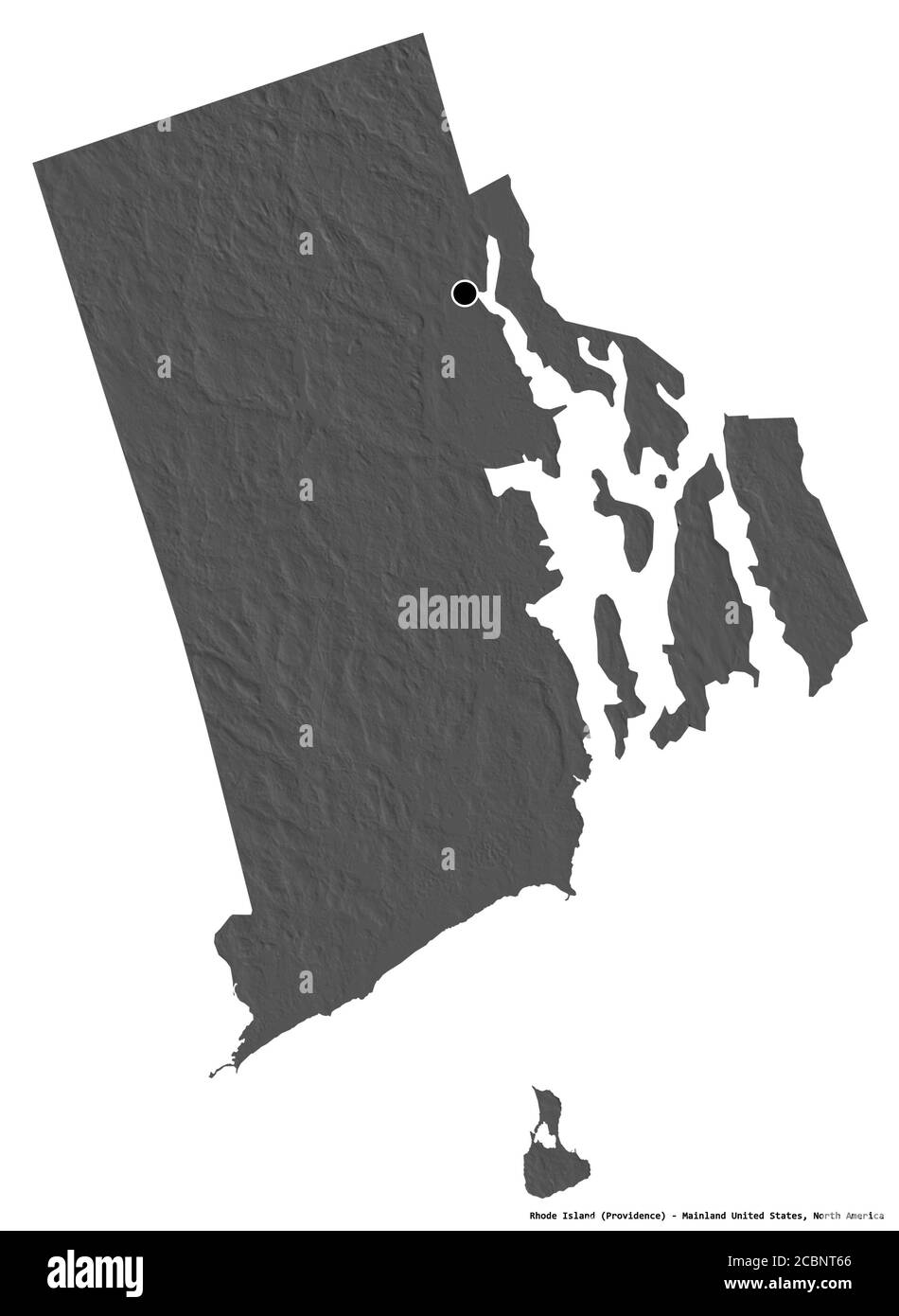 Forme de Rhode Island, État de la Mainland États-Unis, avec sa capitale isolée sur fond blanc. Carte d'élévation à deux niveaux. Rendu 3D Banque D'Images