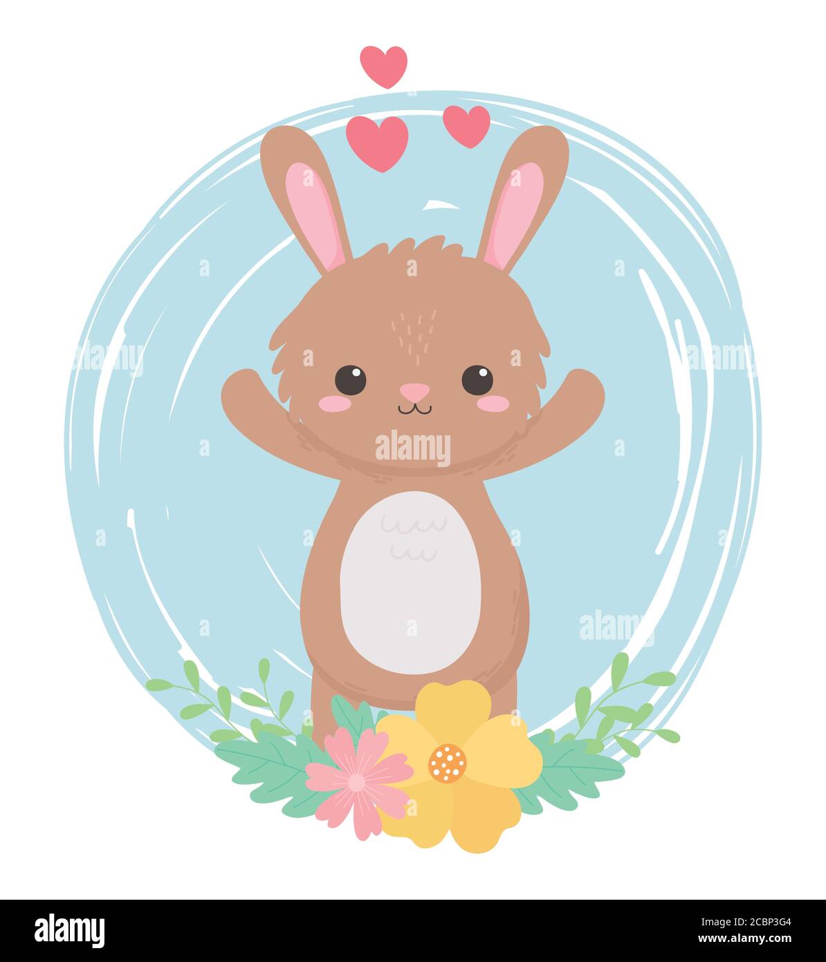 joli petit lapin fleurs coeurs adorables animaux de dessin animé dans un illustration vectorielle paysage naturel Illustration de Vecteur