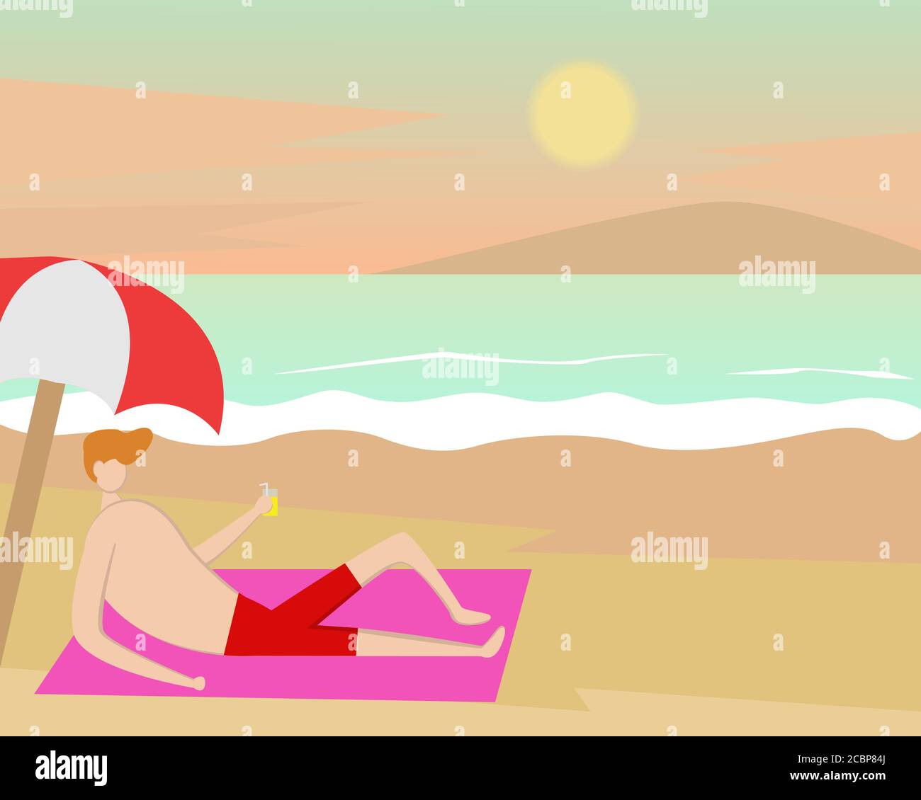 Illustration de la conception vectorielle d'un homme de bains de soleil sur la plage Illustration de Vecteur