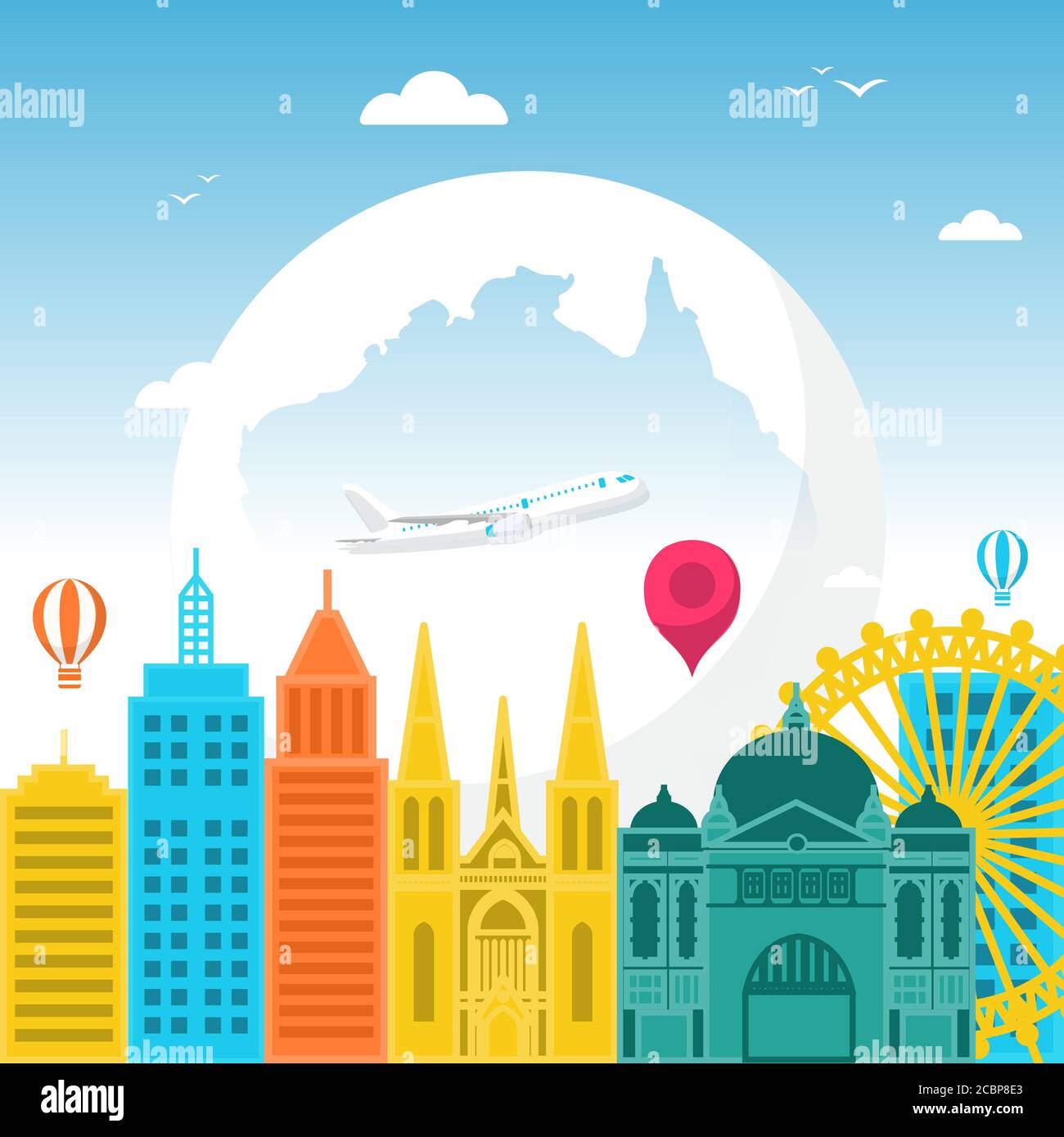 Melbourne City Australie Voyage Journée mondiale du tourisme Illustration Illustration de Vecteur