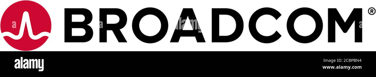 Logo Broadcom, industrie des semi-conducteurs, NASDAQ 100, fond blanc Banque D'Images