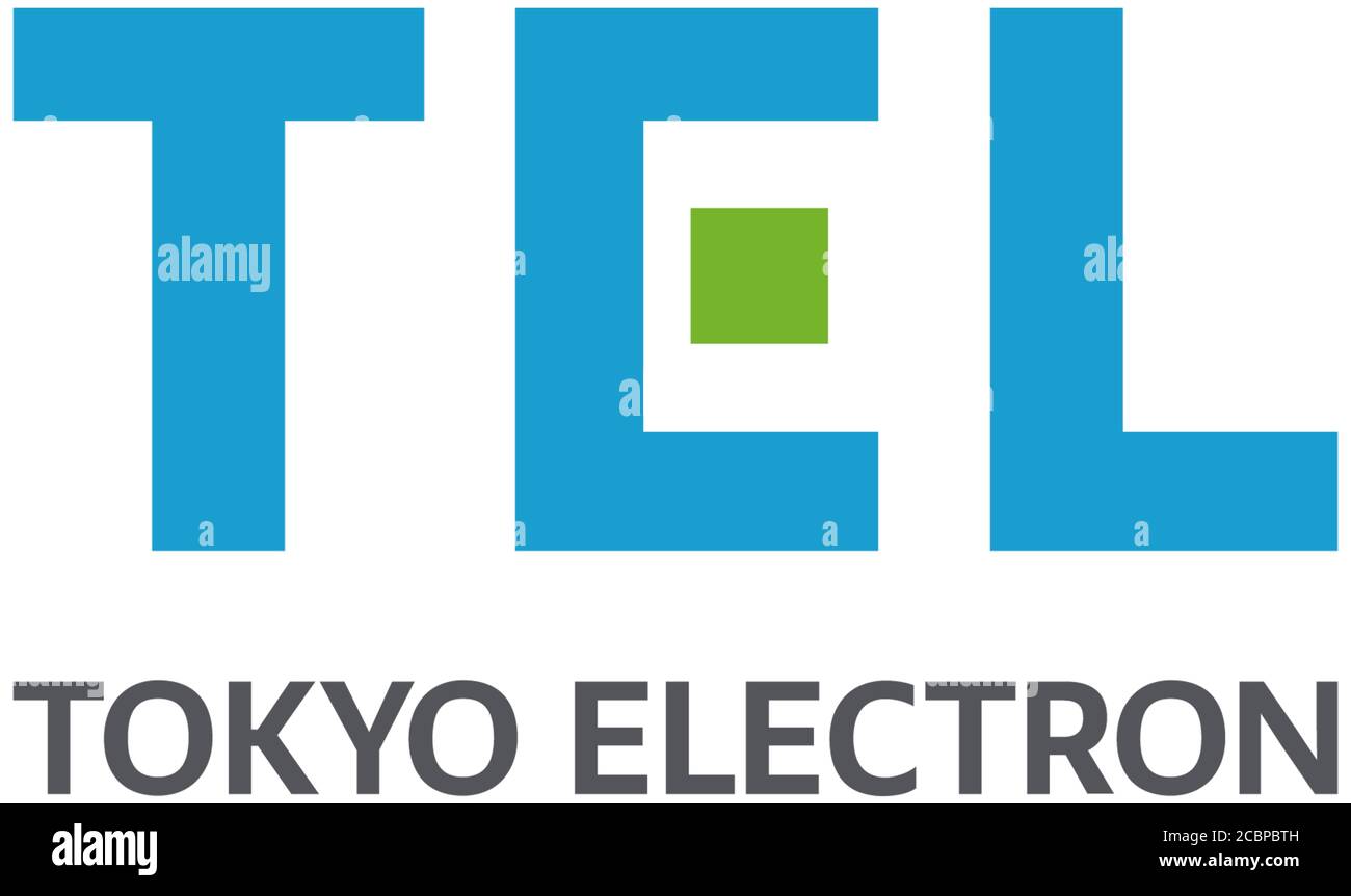 Logo Tokyo Electron, industrie des semi-conducteurs, Nikkei 225, fond blanc Banque D'Images