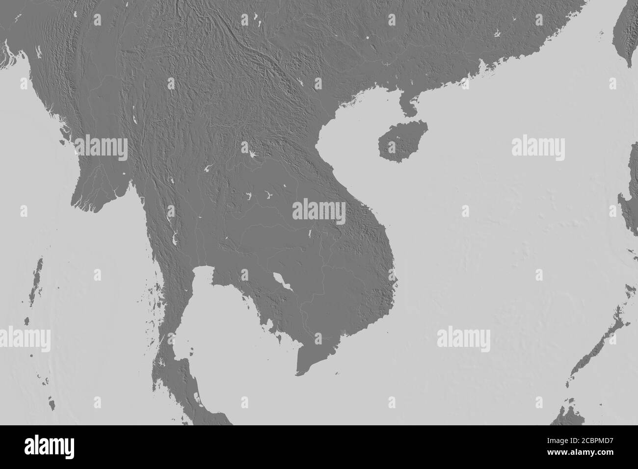 Zone étendue du Vietnam. Carte d'élévation à deux niveaux. Rendu 3D Banque D'Images