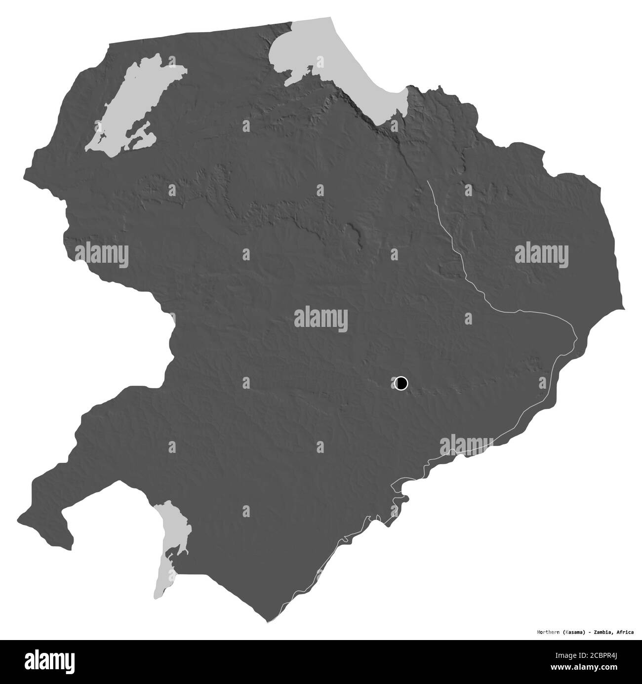 Forme du Nord, province de Zambie, avec sa capitale isolée sur fond blanc. Carte d'élévation à deux niveaux. Rendu 3D Banque D'Images