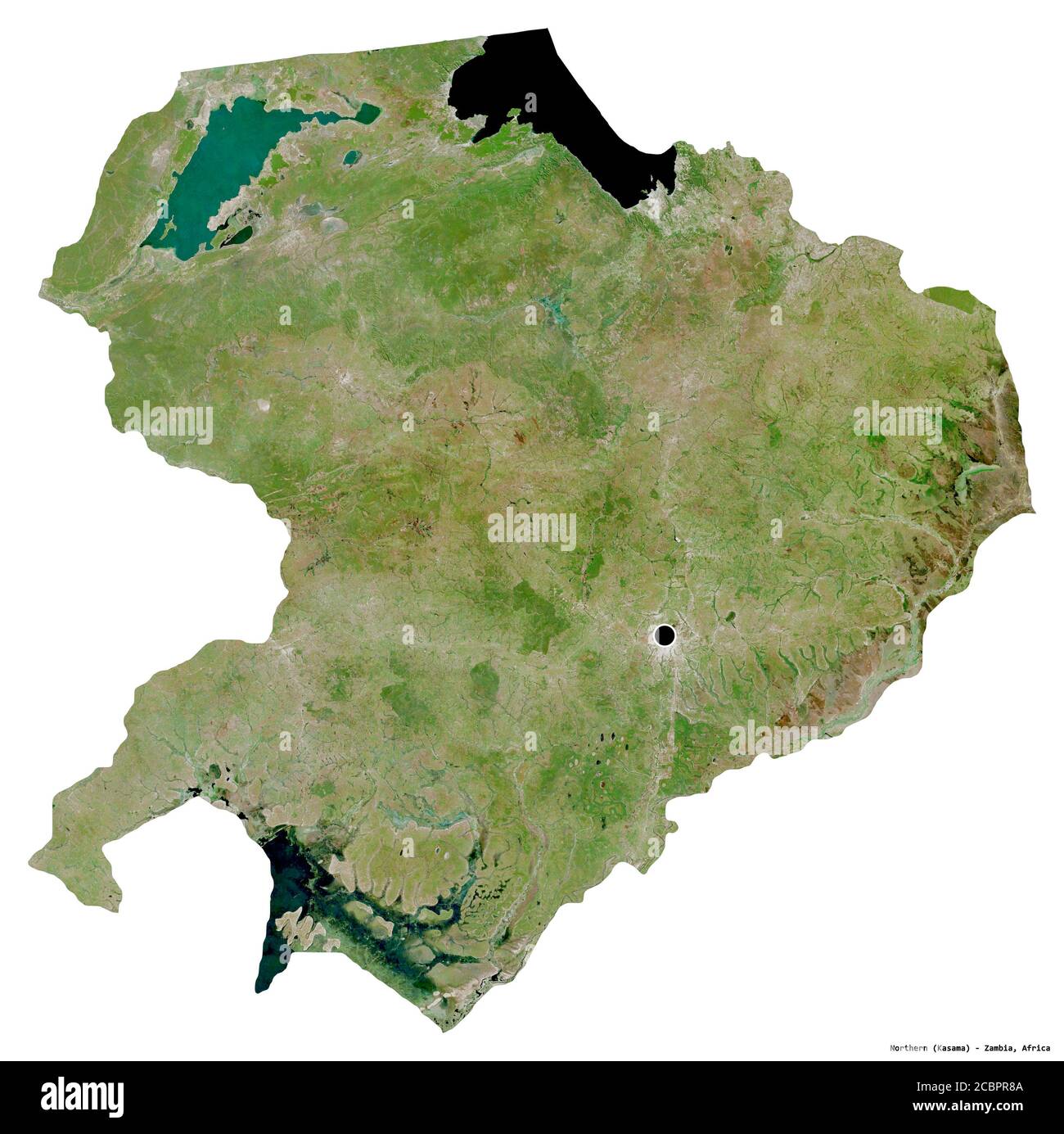 Forme du Nord, province de Zambie, avec sa capitale isolée sur fond blanc. Imagerie satellite. Rendu 3D Banque D'Images