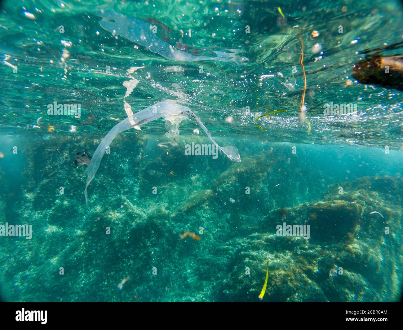 Plastique et autres déchets sur le fond marin Banque D'Images