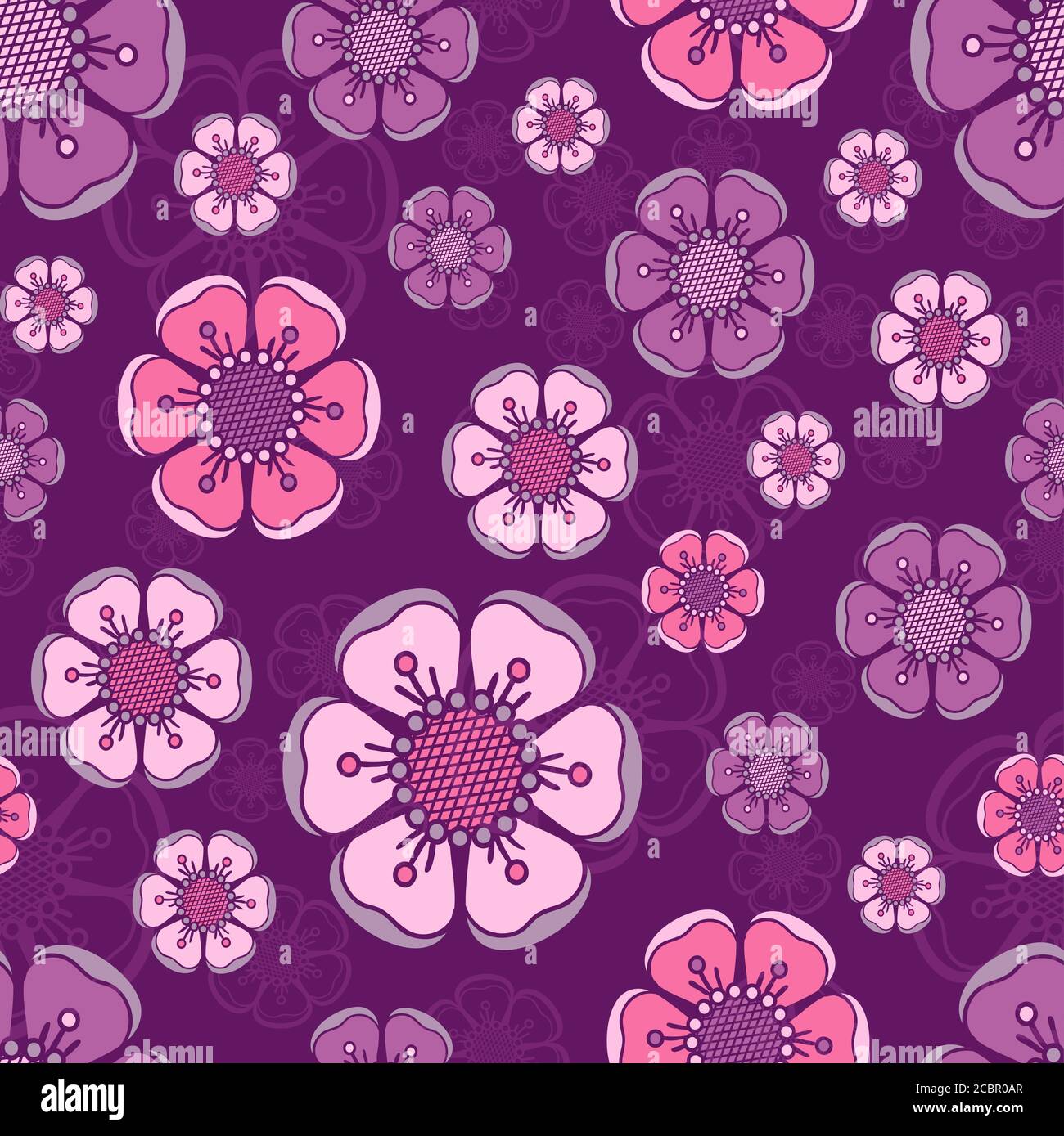 Motif floral estival avec fleurs abstraites dans des couleurs rétro, fond vectoriel sans couture. Pour le textile de mode, le tissu, les fonds. Illustration de Vecteur