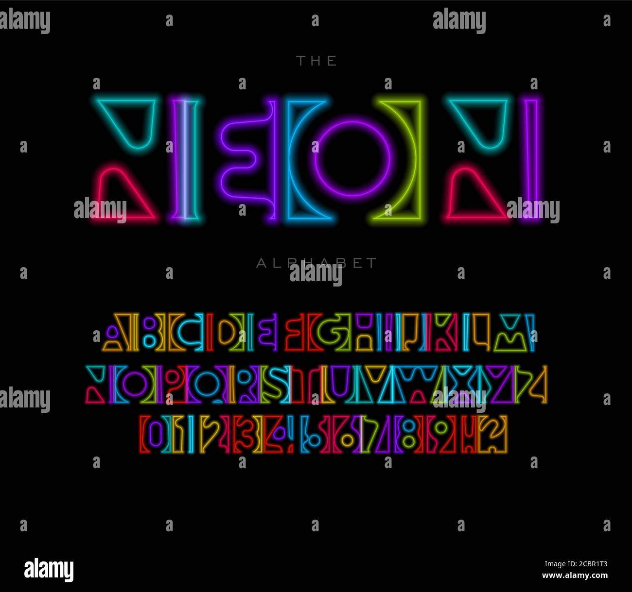 Jeu de lettres néon. Police colorée et brillante. Tubes lumineux style vecteur alphabet latin. Police pour l'événement, la promotion, le logo, la bannière, le monogramme et l'affiche. Jeu de caractères Illustration de Vecteur