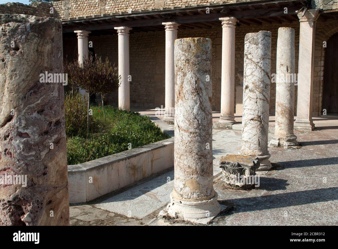 Carthage Tunisie, rangée de colonnes dans la cour dans les ruines romaines à Byrsa Banque D'Images