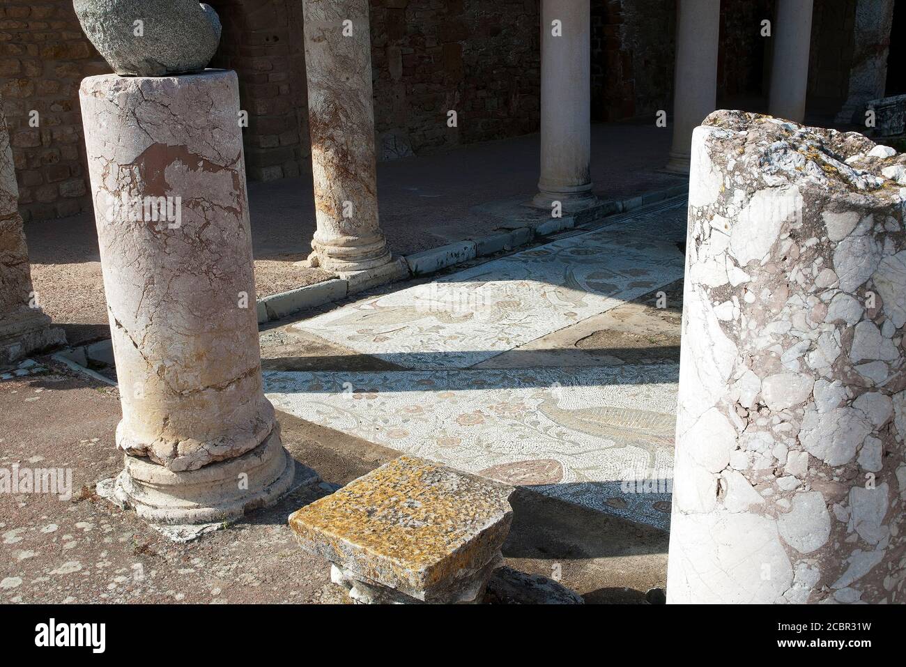 Carthage Tunisie, villa romaine ruines avec sol en mosaïque Banque D'Images